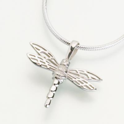 14K white gold small dragonfly cremation pendant necklace